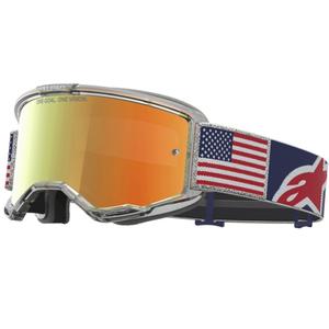 Motokrosové okuliare Alpinestars Vision 5 Fiftyfold modro-červeno-biele so zrkadlovým červeným plexi