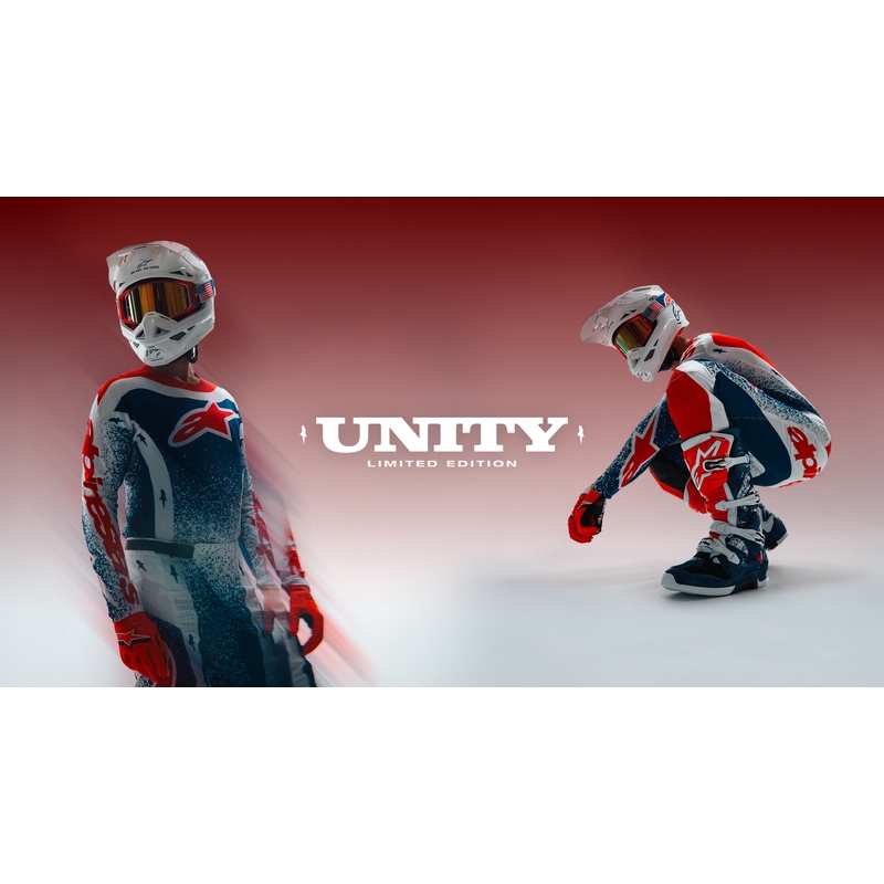 Motokrosové nohavice Alpinestars Techstar limitovaná edícia Unity červeno-bielo-modré