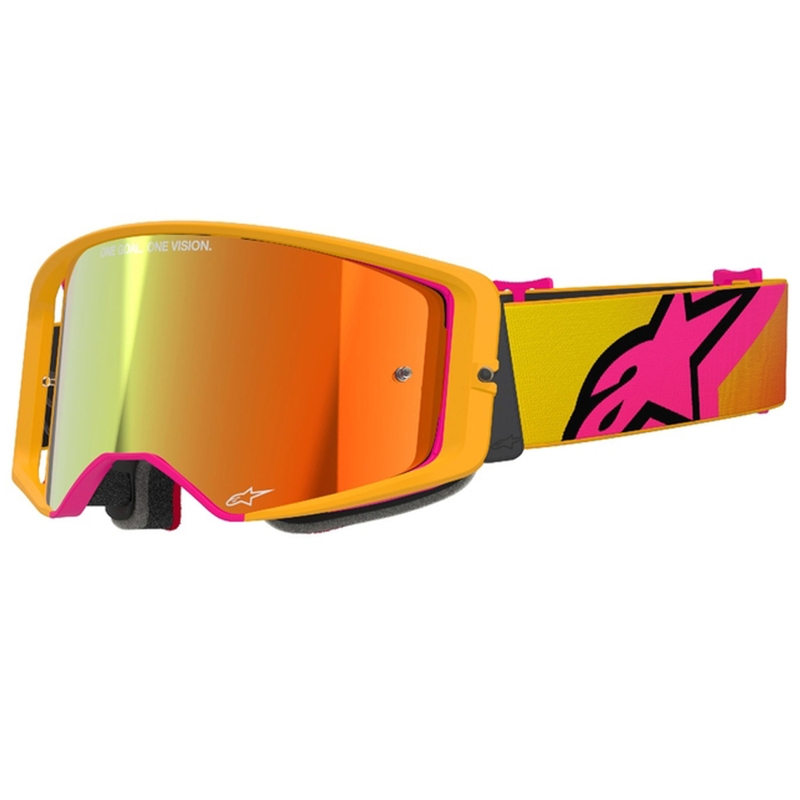 Motokrosové okuliare Alpinestars Supertech Corp žlto-ružové so zrkadlovým červeným plexisklom