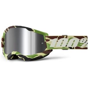 Motokrosové okuliare 100 % STRATA 2 New War Camo zelené (strieborné plexisklo)