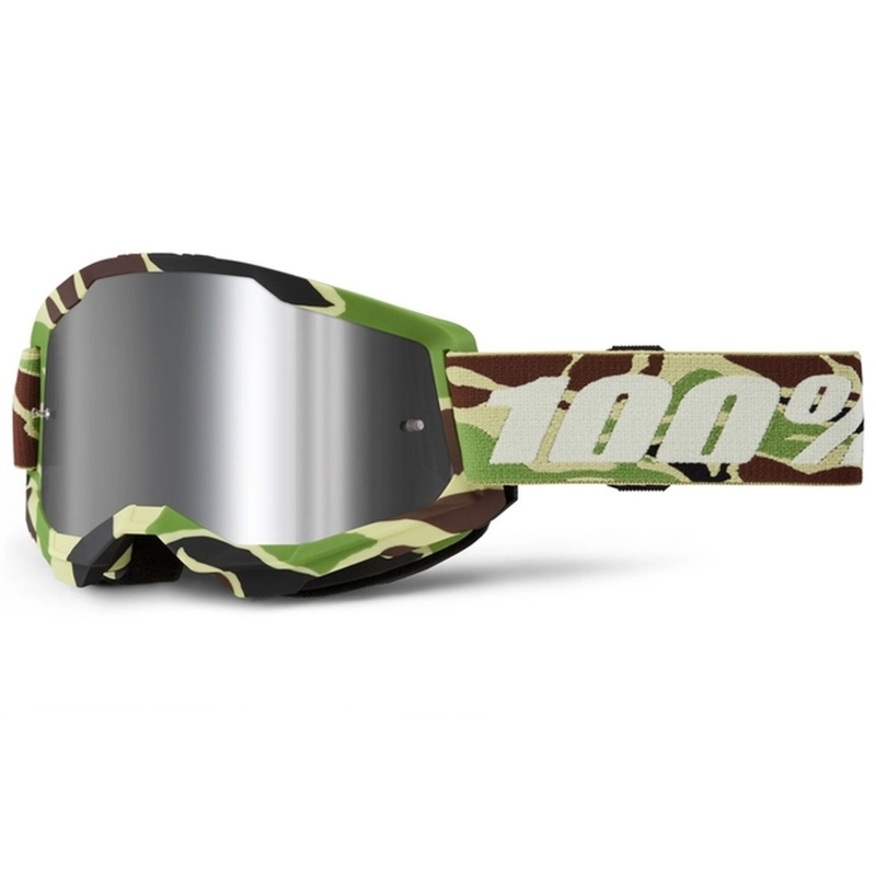 Motokrosové okuliare 100 % STRATA 2 New War Camo zelené (strieborné plexisklo)