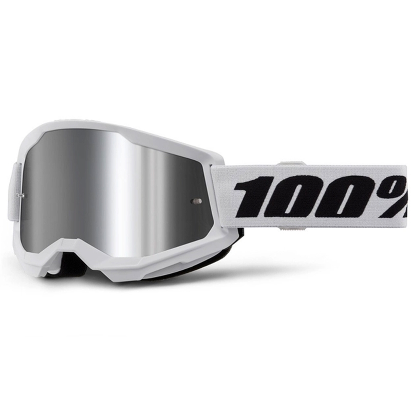 Motokrosové okuliare 100 % STRATA 2 New biele (strieborné plexisklo)