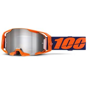 Motokrosové okuliare 100% ARmatic Neon Orange so strieborným zrkadlovým plexisklom