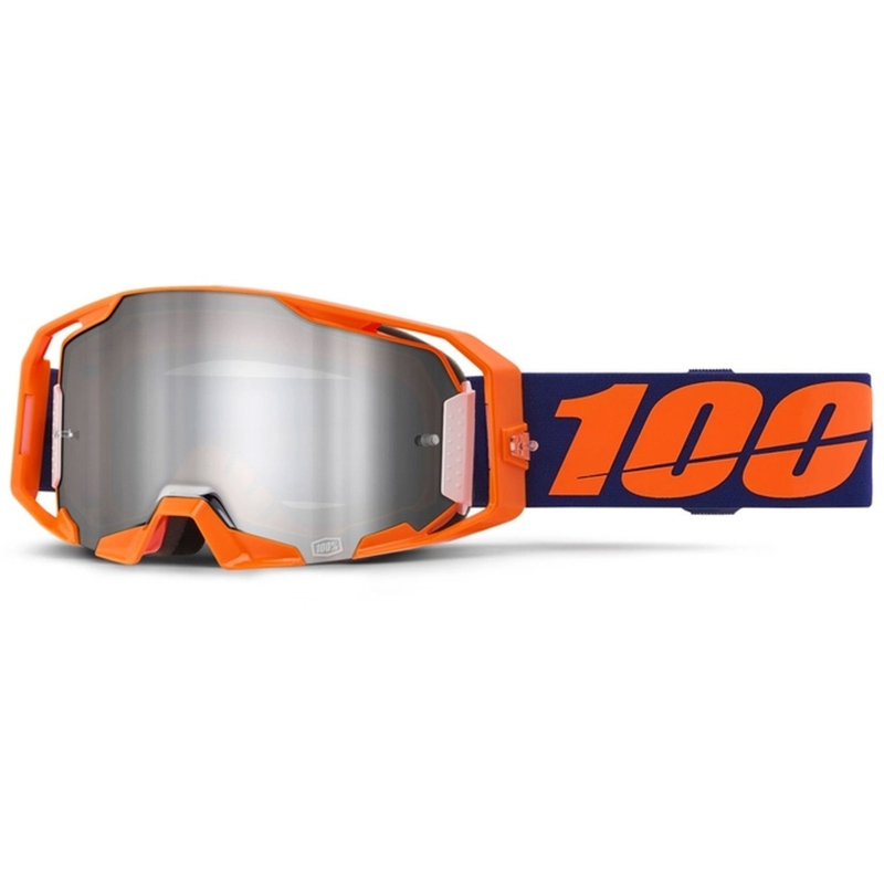 Motokrosové okuliare 100% ARmatic Neon Orange so strieborným zrkadlovým plexisklom