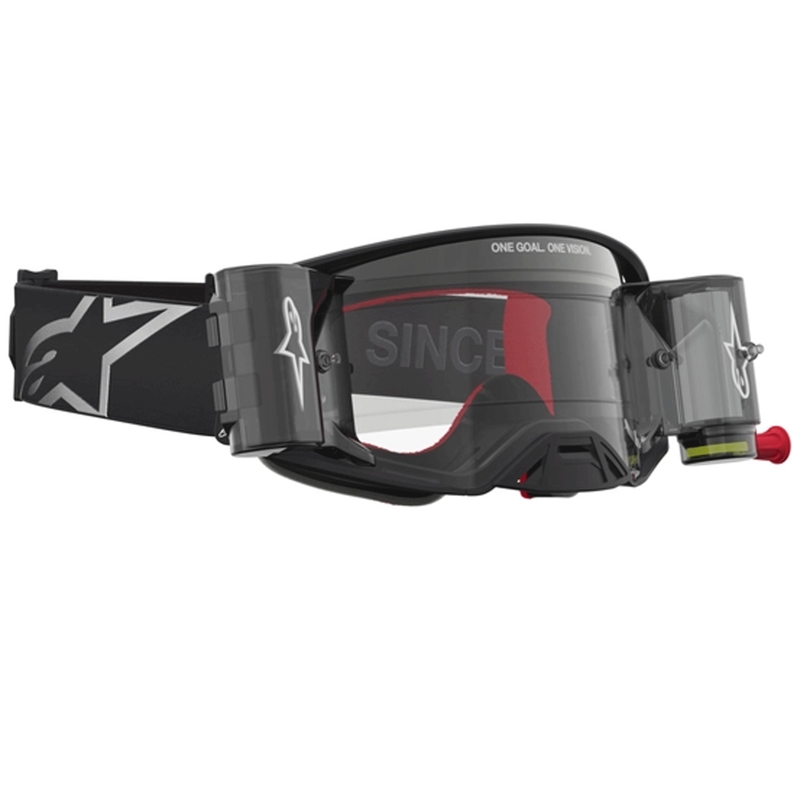 Motokrosové okuliare Alpinestars Supertech ROLL-OFF čierno-strieborné s čírym plexi