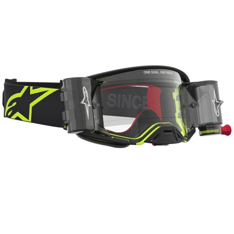 Motokrosové okuliare Alpinestars Supertech Firma čierno-fluo žlté s čírym plexi