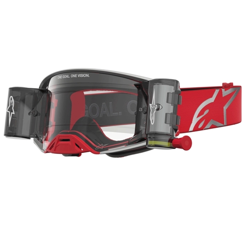 Motokrosové okuliare Alpinestars Supertech Firma červeno-strieborné s čírym plexi