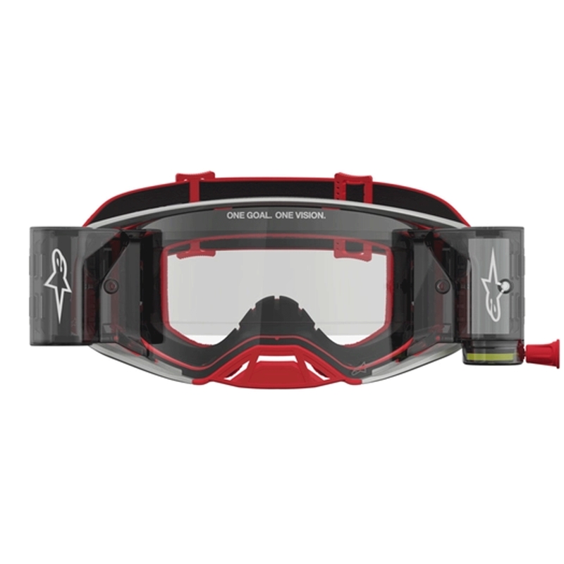 Motokrosové okuliare Alpinestars Supertech Firma červeno-strieborné s čírym plexi