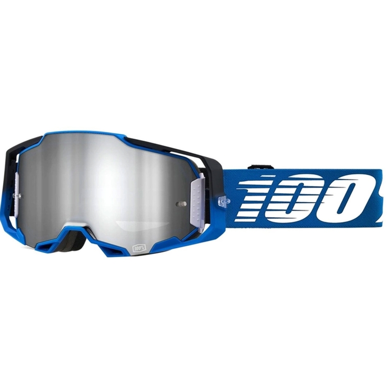 Motokrosové okuliare 100 % ARMEGA Rockchuck čierno-bielo-modré (strieborné plexisklo)