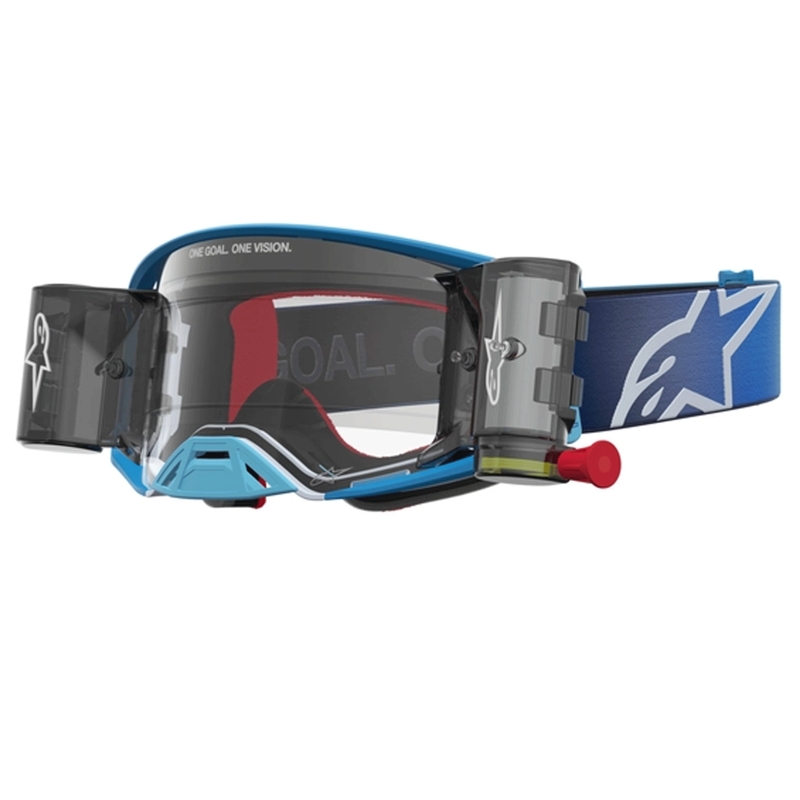 Motokrosové okuliare Alpinestars Supertech ROLL-OFF modro-strieborné s čírym plexi