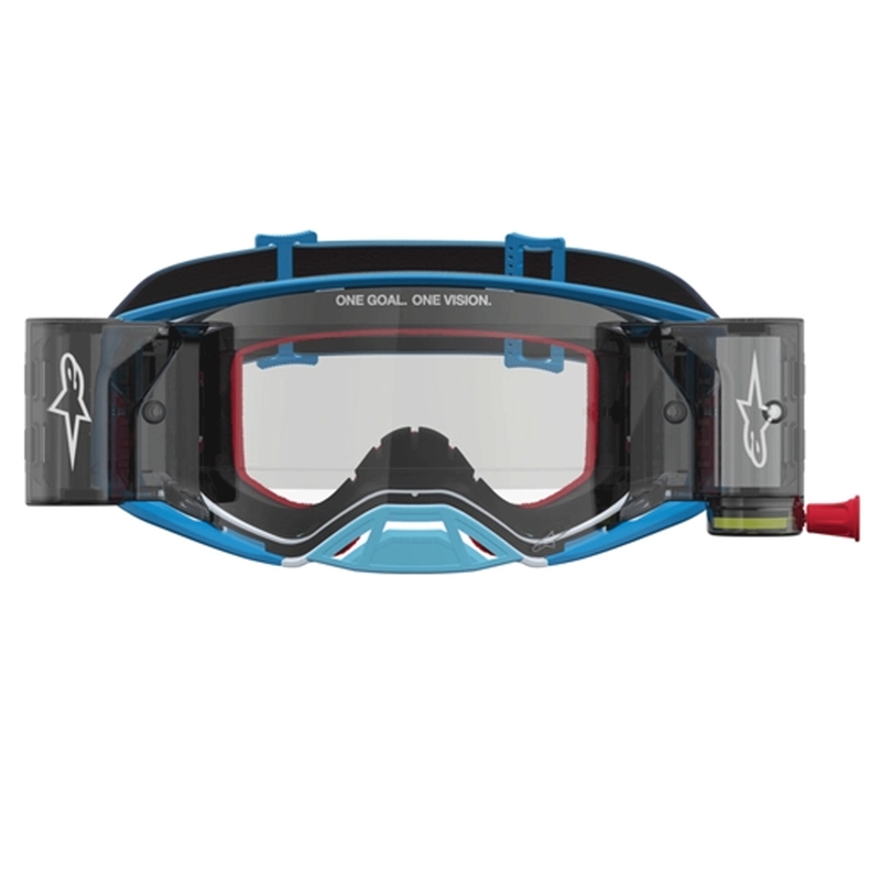 Motokrosové okuliare Alpinestars Supertech ROLL-OFF modro-strieborné s čírym plexi