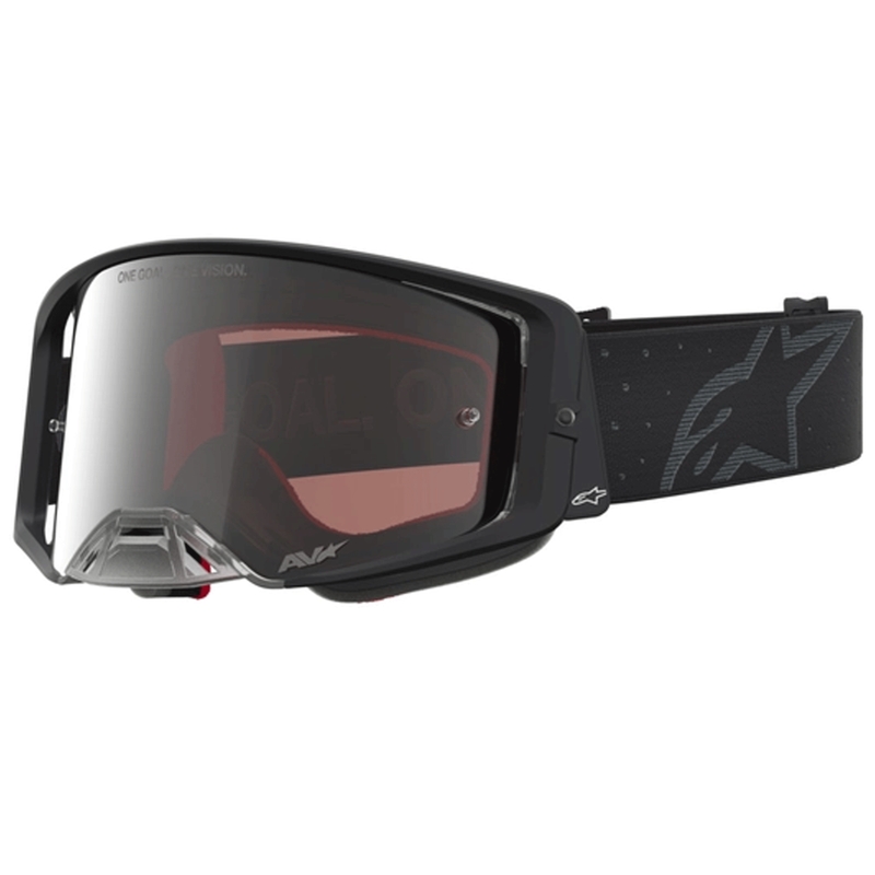 Motokrosové okuliare Alpinestars Supertech Cloak čierne so zrkadlovo strieborným plexi