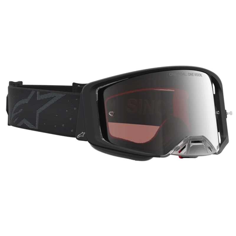 Motokrosové okuliare Alpinestars Supertech Cloak čierne so zrkadlovo strieborným plexi