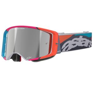 Motokrosové okuliare Alpinestars Supertech Stream šedo-multicolor so zrkadlovým strieborným plexisklom