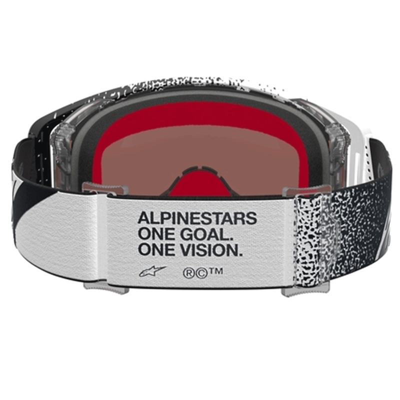Motokrosové okuliare Alpinestars Supertech bielo-čierne so zrkadlovo strieborným plexi