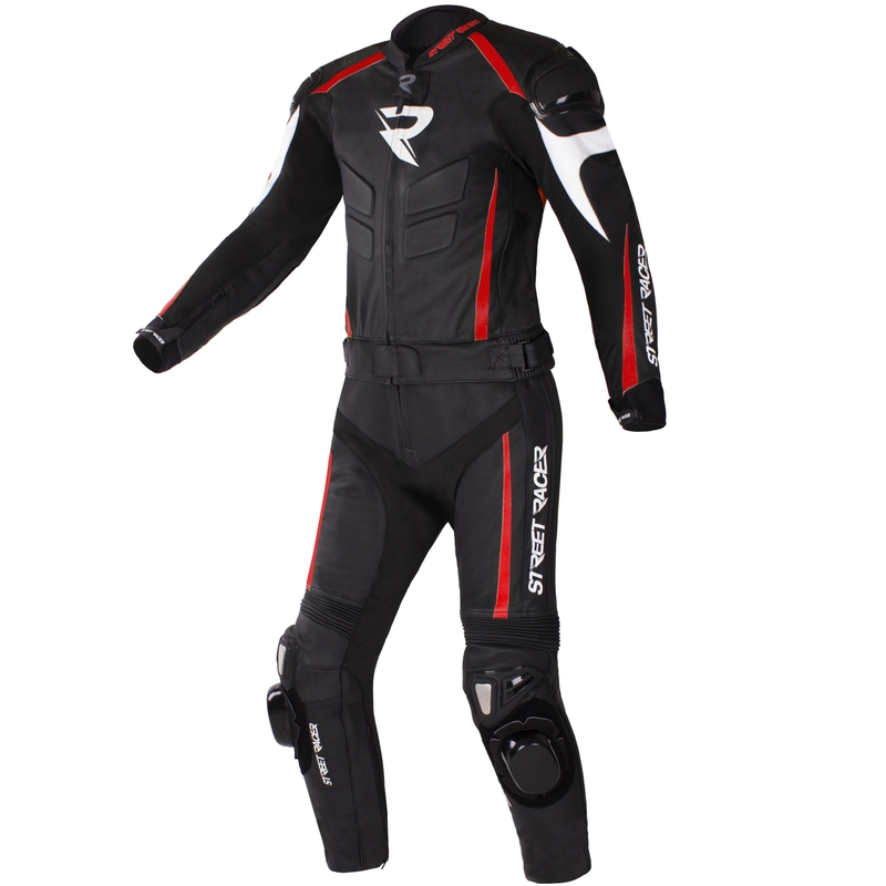 Kožená kombinéza na motorku Street Racer Fast Track 2.1 čierno-červená - II. akosť