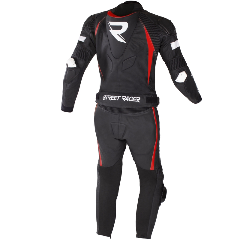 Kožená kombinéza na motorku Street Racer Fast Track 2.1 čierno-červená - II. akosť