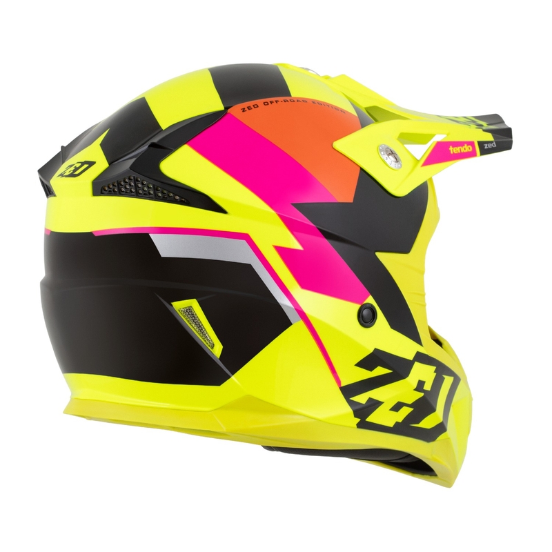 Detská motokrosová prilba ZED X1.9 Tendo fluo žlto-ružovo-oranžovo-čierna - II. akosť