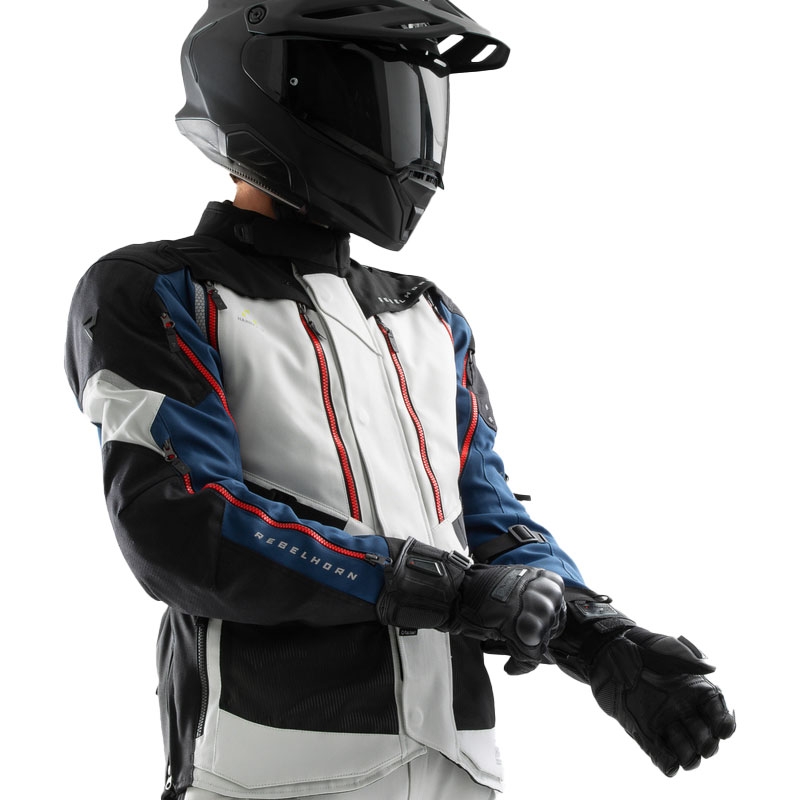 Bunda na motorku Rebelhorn Hardy 3.0 modro-šedo-červená 2 - II. akosť