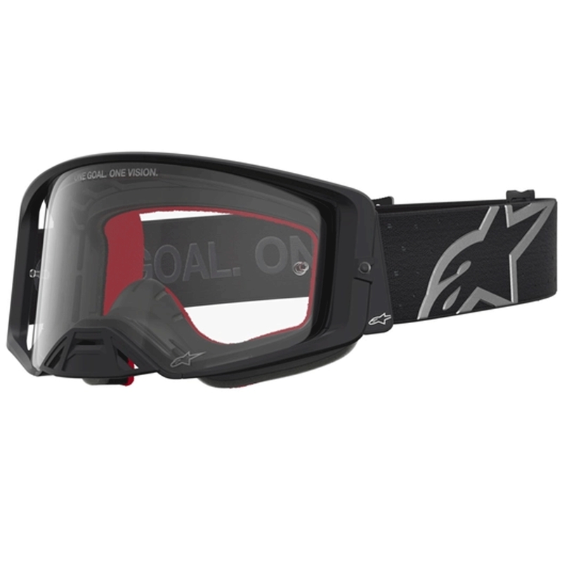 Motokrosové okuliare Alpinestars Supertech Vesta čierno-strieborné s čírym plexi