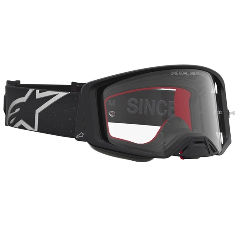 Motokrosové okuliare Alpinestars Supertech Vesta čierno-strieborné s čírym plexi