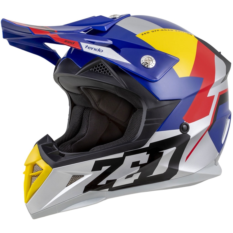 Motokrosová prilba ZED X1.9 Tendo perleťovo modro-červeno-žlto-strieborná - II. akosť