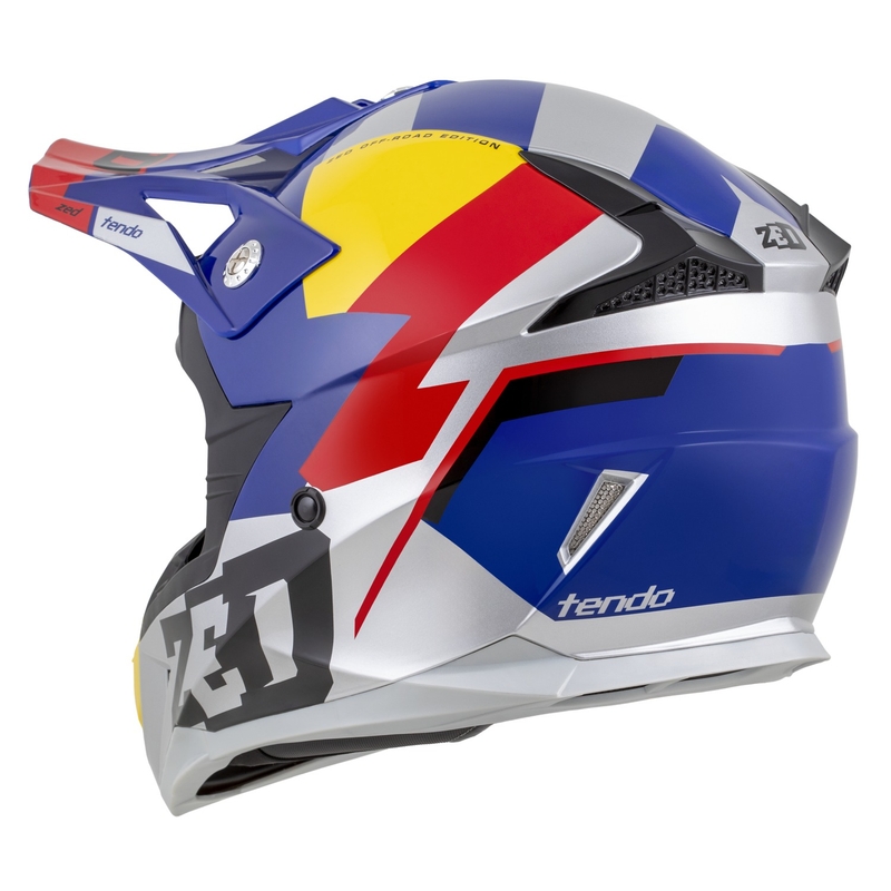 Motokrosová prilba ZED X1.9 Tendo perleťovo modro-červeno-žlto-strieborná - II. akosť