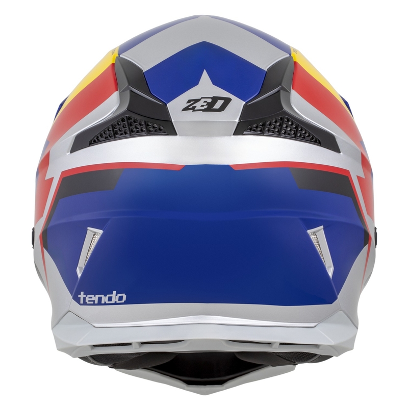 Motokrosová prilba ZED X1.9 Tendo perleťovo modro-červeno-žlto-strieborná - II. akosť