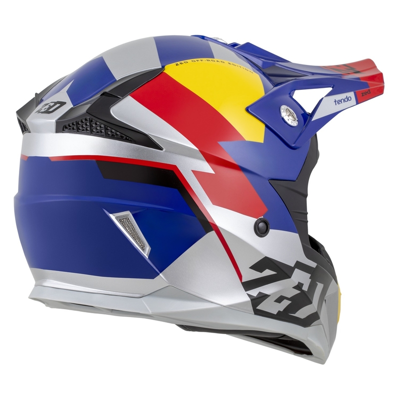 Motokrosová prilba ZED X1.9 Tendo perleťovo modro-červeno-žlto-strieborná - II. akosť