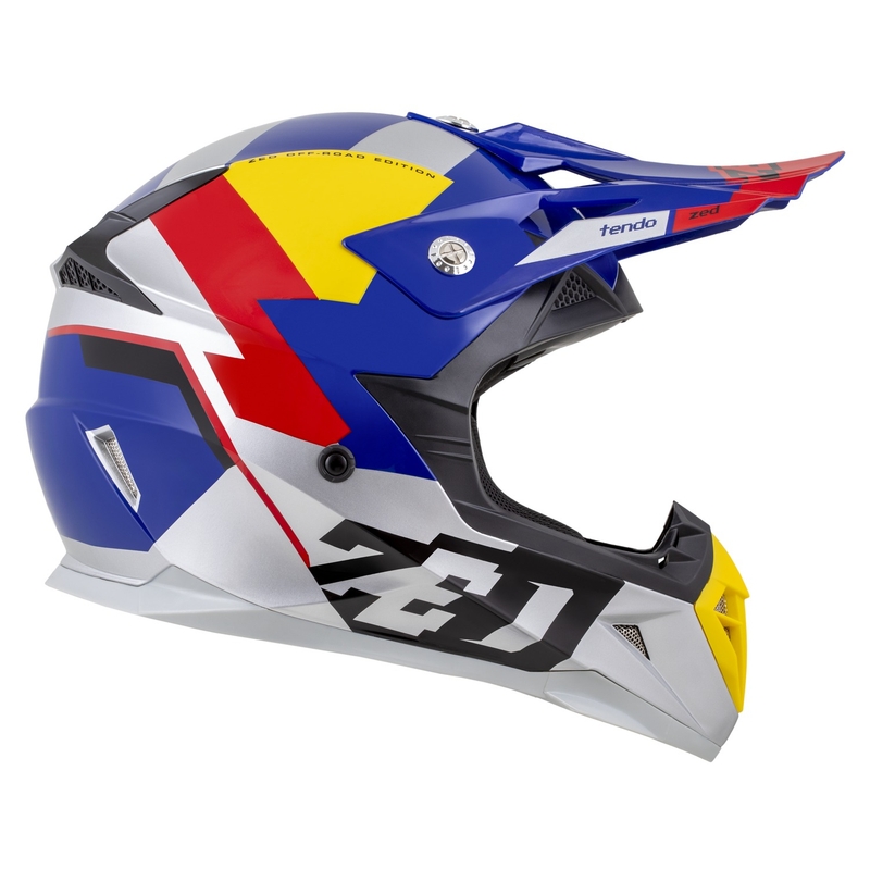 Motokrosová prilba ZED X1.9 Tendo perleťovo modro-červeno-žlto-strieborná - II. akosť