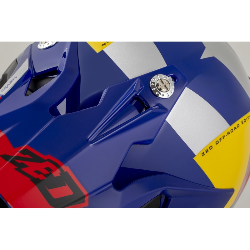 Motokrosová prilba ZED X1.9 Tendo perleťovo modro-červeno-žlto-strieborná - II. akosť