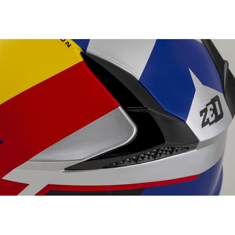 Motokrosová prilba ZED X1.9 Tendo perleťovo modro-červeno-žlto-strieborná - II. akosť