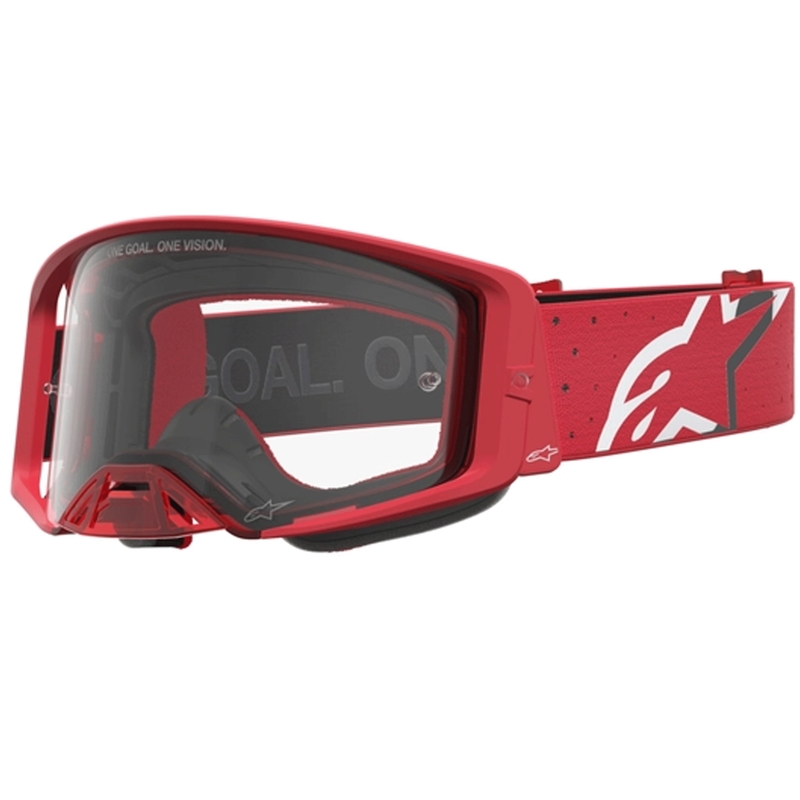 Motokrosové okuliare Alpinestars Supertech Vesta fluo červeno-chrómové (číre plexi)
