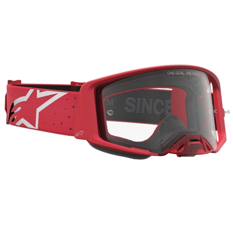 Motokrosové okuliare Alpinestars Supertech Vesta fluo červeno-chrómové (číre plexi)