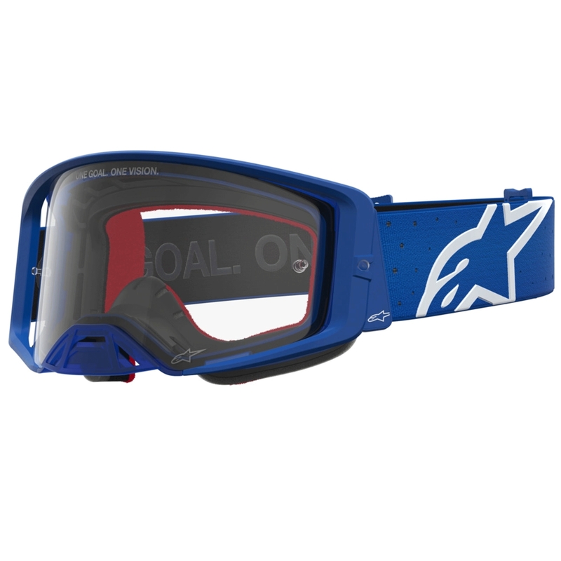 Motokrosové okuliare Alpinestars Supertech Vesta modro-biele s čírym plexi