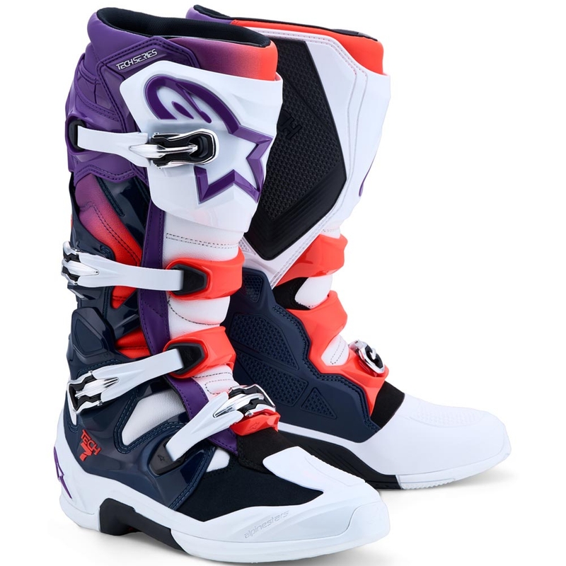Motokrosové topánky Alpinestars TECH 7 fialovo-bielo-tmavo modro-fluo červené