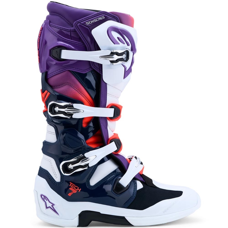Motokrosové topánky Alpinestars TECH 7 fialovo-bielo-tmavo modro-fluo červené