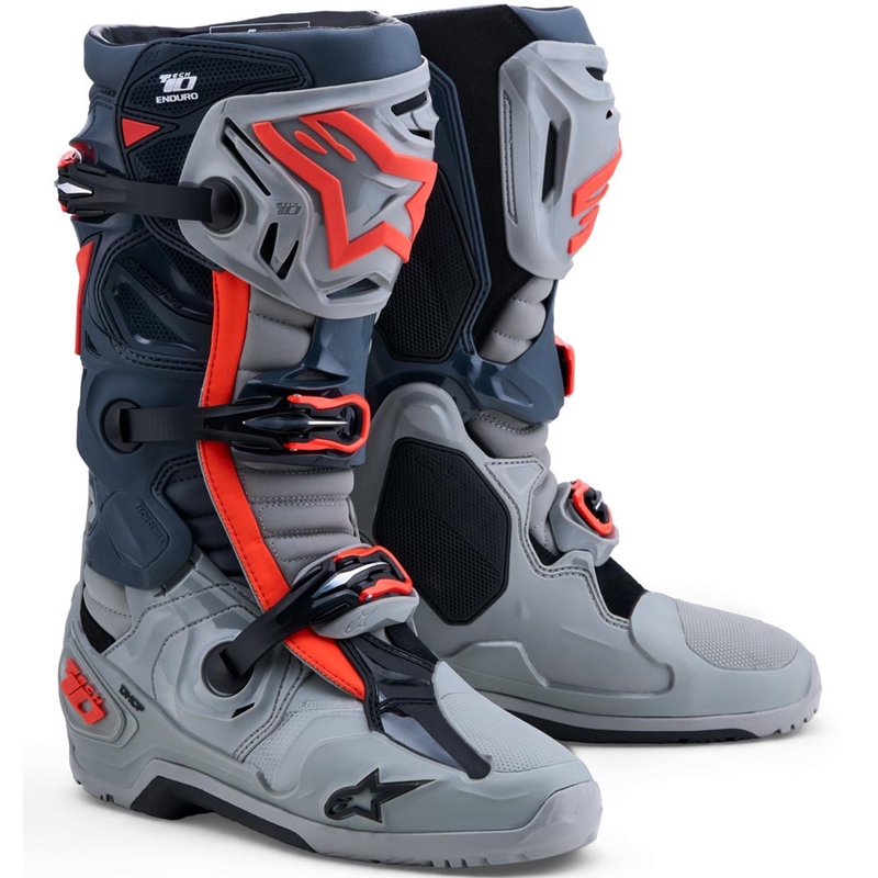 Topánky na motorku Alpinestars Tech 10 Enduro šedo-tmavo šedo-fluo červené