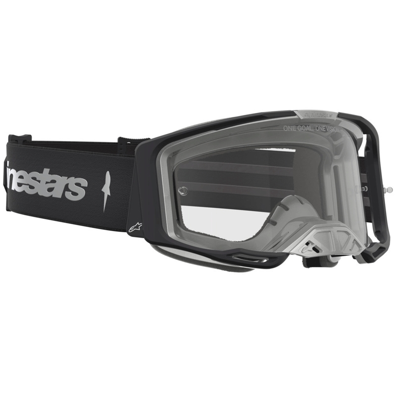 Motokrosové okuliare Alpinestars Vision 8 Amber čierno-strieborné s čírym plexi
