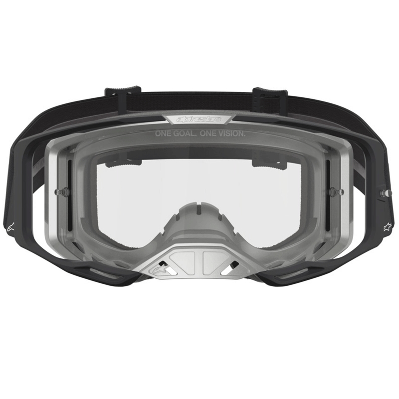 Motokrosové okuliare Alpinestars Vision 8 Amber čierno-strieborné s čírym plexi