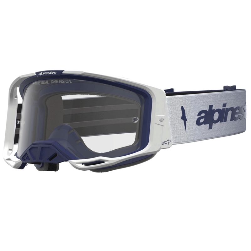 Motokrosové okuliare Alpinestars Vision 8 Amber modro-biele s čírym plexi