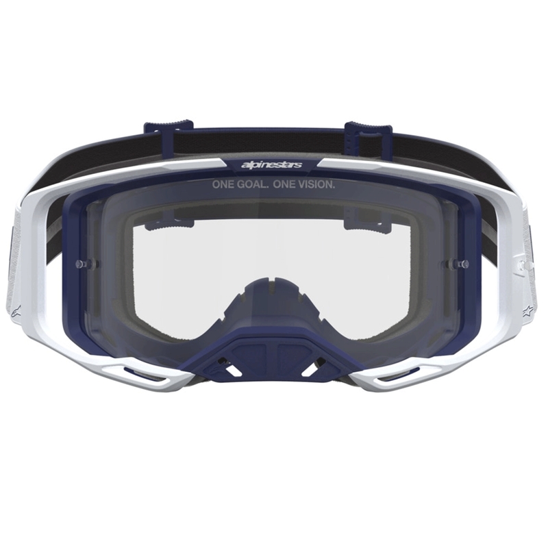 Motokrosové okuliare Alpinestars Vision 8 Amber modro-biele s čírym plexi