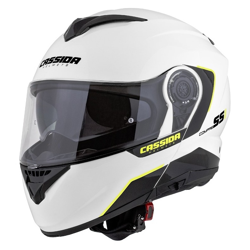 Odklápacia prilba na motocykel Cassida Compress 2.0 Refraction bielo-čierno-fluorescenčno žltá