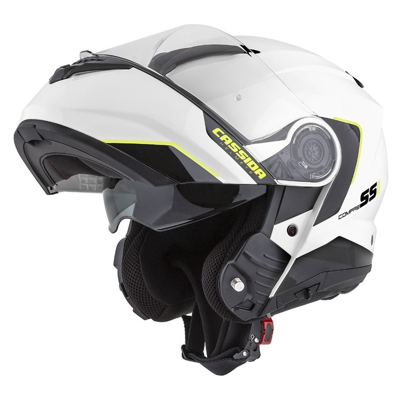 Odklápacia prilba na motocykel Cassida Compress 2.0 Refraction bielo-čierno-fluorescenčno žltá