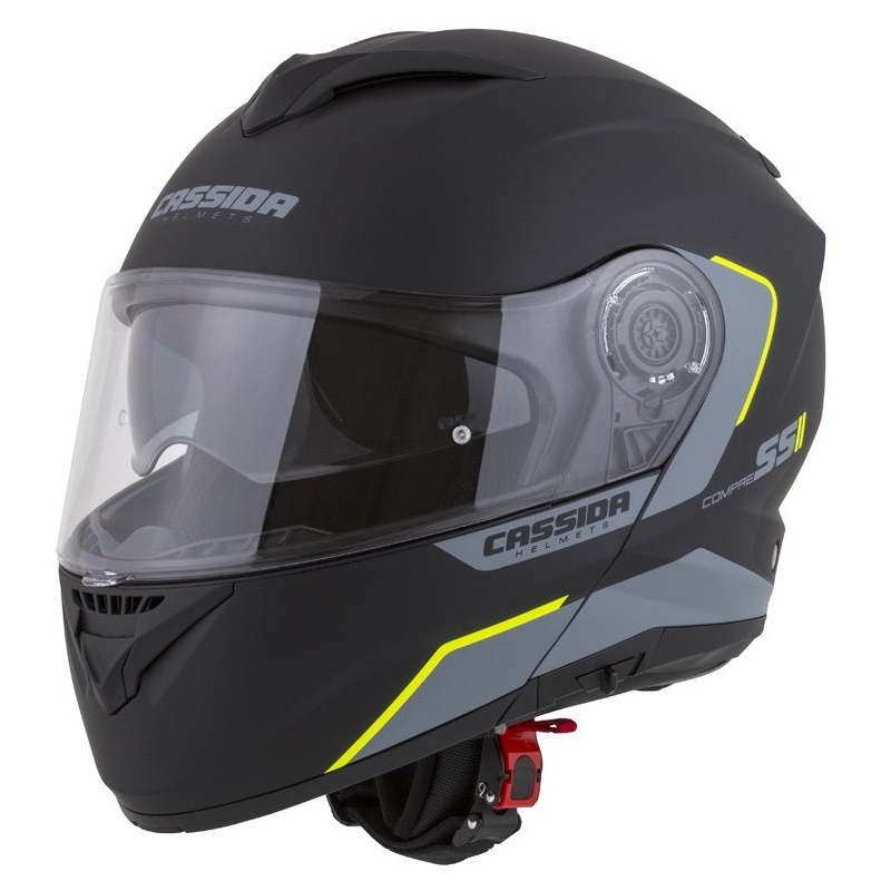 Odklápacia prilba na motocykel Cassida Compress 2.0 Refraction čierno-šedo-fluorescenčno žltá výpredaj