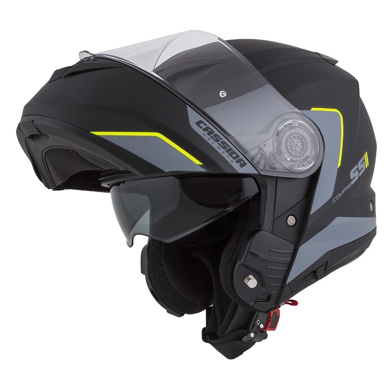 Odklápacia prilba na motocykel Cassida Compress 2.0 Refraction čierno-šedo-fluorescenčno žltá výpredaj