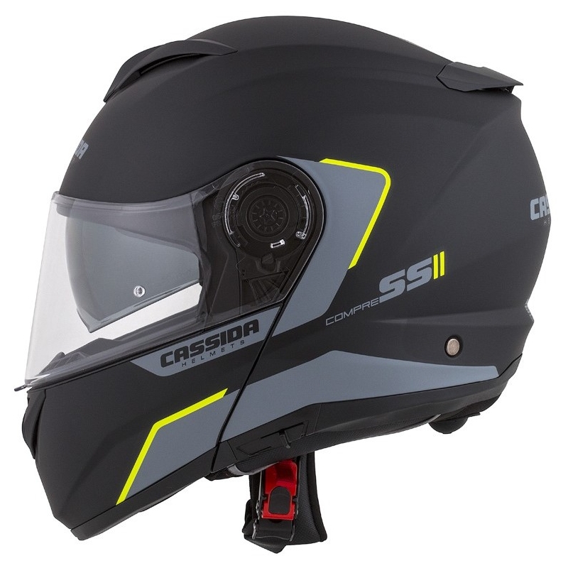Odklápacia prilba na motocykel Cassida Compress 2.0 Refraction čierno-šedo-fluorescenčno žltá výpredaj