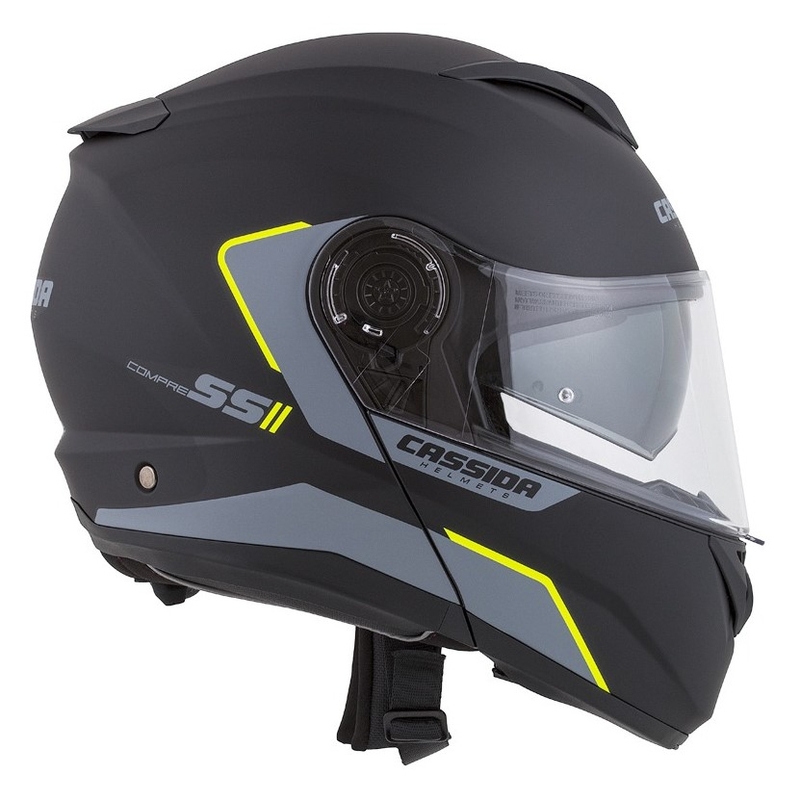 Odklápacia prilba na motocykel Cassida Compress 2.0 Refraction čierno-šedo-fluorescenčno žltá výpredaj