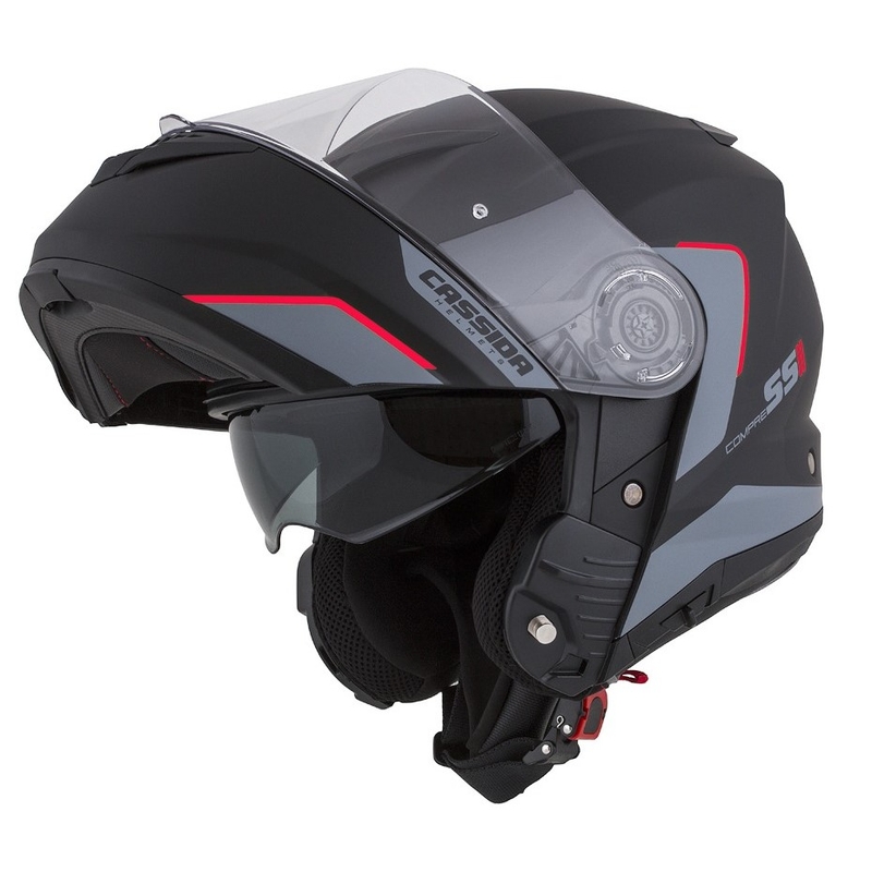 Odklápacia prilba na motocykel Cassida Compress 2.0 Refraction čierno-šedo-červená