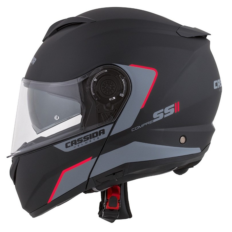 Odklápacia prilba na motocykel Cassida Compress 2.0 Refraction čierno-šedo-červená